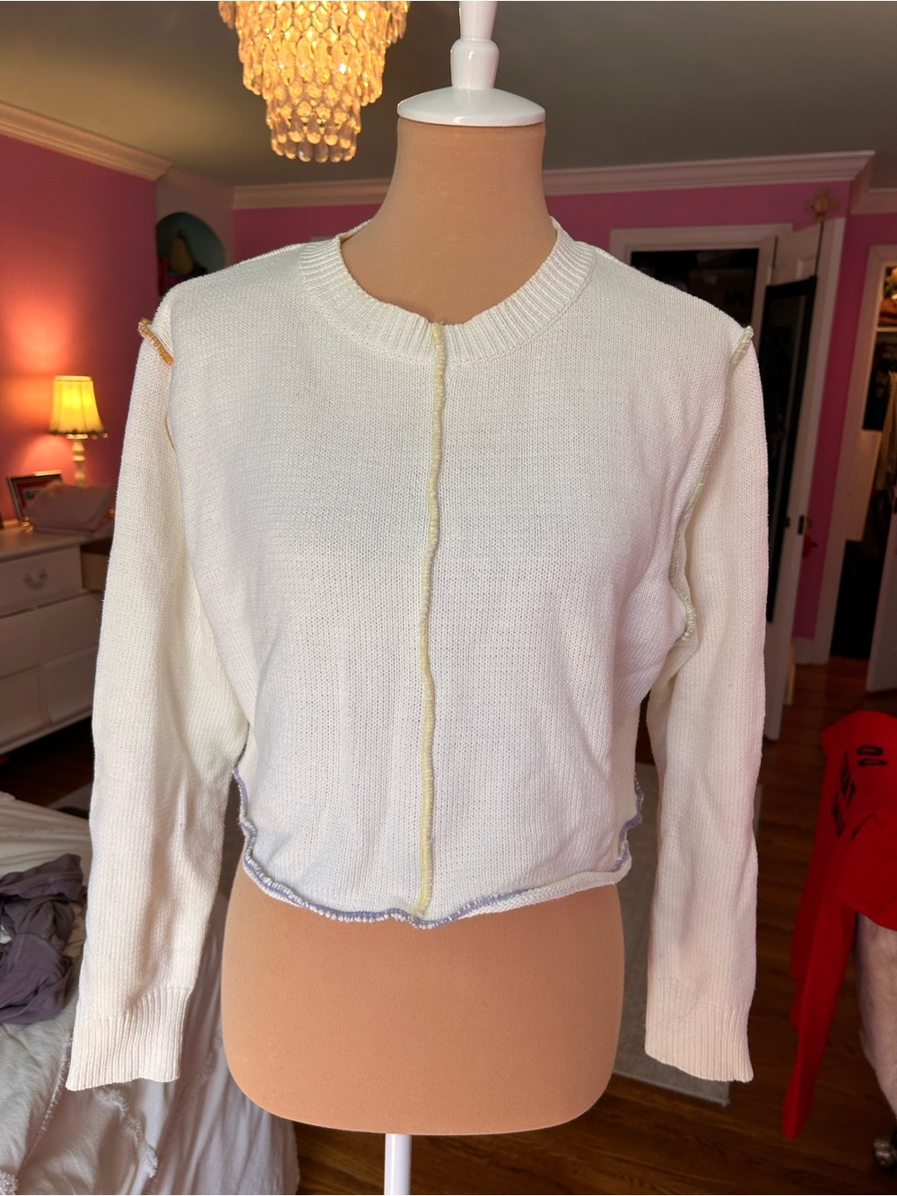 Papermoon Cream Crewneck Sweater with Contrast Trim